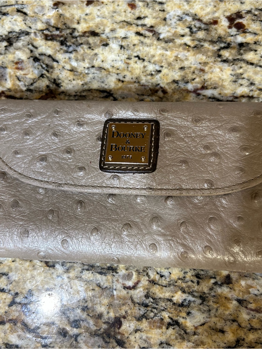 Dooney & Bourke Taupe Ostrich-Embossed Leather Wallet